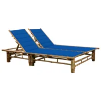 maison chic chaise longue | transat bain de soleil pour 2 personnes avec coussins bambou -gkd64649  bleu