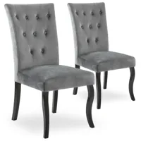 nc lot de 2 chaises capitonnées chaza velours gris  gris