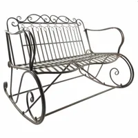 l'héritier du temps rocking chair double vienne marron fauteuil 2 places de jardin banc à bascule intérieur extérieur en métal patiné 88x89x114,5cm  marron