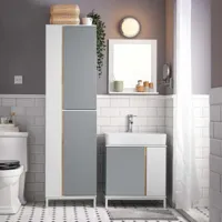 sobuy sobuy bzr76-hg meuble colonne de salle de bain placard armoire toilette haute etagères de rangement  gris