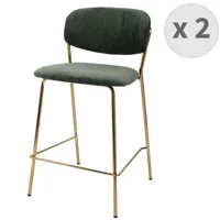 moloo clara - chaise de bar en tissu cotelé sauge et métal doré brossé (x2)