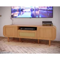 bestmobilier mathilde - meuble tv - bois et cannage - 160 cm  bois