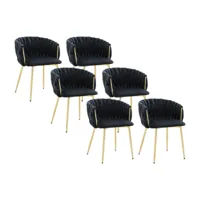 vente-unique lot de 6 chaises avec accoudoirs en velours et métal doré - noir - elegano  noir