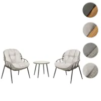 mendler poly-rattan ensemble hwc-n33, balcon set garniture de jardin chaise table d'appoint ~ gris, rembourrage gris clair  gris
