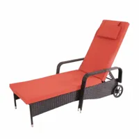 decoshop26 chaise longue relaxation transat de jardin bain de soleil poly rotin anthracite housse terracotta 04_0004238  multicolore