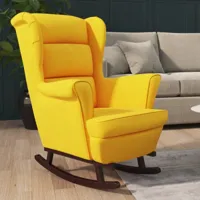 vidaxl vidaxl fauteuil à bascule pieds en bois massif d'hévéa jaune velours