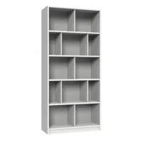 pegane etagère, bibliothèque enfant coloris blanc, rechampis teinte béton gris clair - longueur 90 x hauteur 197 x profondeur 38 cm