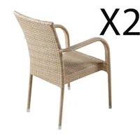 pegane lot de 2 fauteuils de jardin en rotin coloris naturel   - longueur  58 x profondeur 60  x hauteur 91 cm