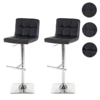 mendler 2x tabouret de bar kavala, chaise bar/comptoir, avec dossier ~ noir, similicuir, pied en acier chromé  noir