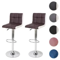 mendler 2x tabouret de bar hwc-g87, chaise bar/comptoir, réglable en hauteur ~ similicuir marron-blanc, pied chromé  marron