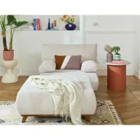 bestmobilier cristal - fauteuil - convertible avec coffre et grand pouf - en velours texturé  beige
