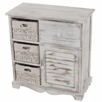 mendler commode / table d'appoint / armoire, 3 paniers, 1 tiroir, 60x30x63cm, shabby, vintage ~ blanc  blanc