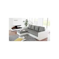 meublesline canapé d'angle réversible lit arion gris et blanc tissu gris, blanc