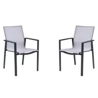 vente-unique lot de 2 fauteuils de jardin empilables en aluminium et textilène - gris clair et noir - valera de mylia  noir