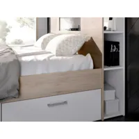 vente-unique lit avec tête de lit rangements et tiroirs - 160 x 200 cm - coloris : naturel et blanc + sommier - leandre