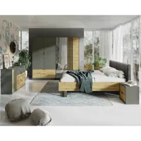 bestmobilier nicosie - chambre complète - un lit 160x200, deux chevets, une commode, une armoire panneau de particules bois