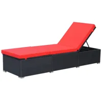 helloshop26 transat chaise longue bain de soleil lit de jardin terrasse meuble d'extérieur avec coussin résine tressée noir 02_0012521  rouge