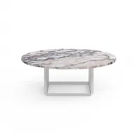 table basse - florence ø 90 ø 90 x h 32 cm marbre white viola/ piètement blanc