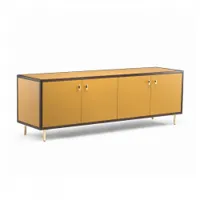 meuble de rangement - buffet classon 4 portes l 213,5 x p 60 x h 71 cm noyer danois huilé / hdf ochre