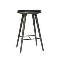 tabouret haut - high stool chêne sirka gris/ cuir noir l 44 x p 36 x h 74 cm