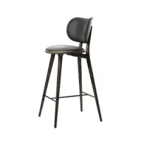 tabouret haut - high stool backrest chêne sirka gris/ cuir noir l 46 x p 38 x h 99 cm, assise h 69 cm