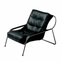 fauteuil - maggiolina acier inoxydable, cuir nappa noir l 71cm x p 102cm x h 83cm,  assise h 40cm