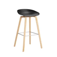 tabouret haut - about a stool aas 32 h75 noir l 50 x p 46 x h 85 cm,  assise h 75 cm chêne savonné