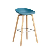 tabouret haut - about a stool aas 32 h75 l 50 x p 46 x h 85 cm,  assise h 75 cm chêne vernis à base d'eau azure blue