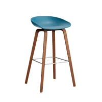 tabouret haut - about a stool aas 32 h75 l 50 x p 46 x h 85 cm,  assise h 75 cm noyer vernis à base d'eau azure blue