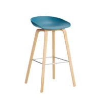 tabouret haut - about a stool aas 32 h75 l 50 x p 46 x h 85 cm,  assise h 75 cm azure blue chêne savonné