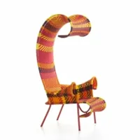 fauteuil - m'afrique - shadowy structure acier laqué, tressage polyéthylène rouge, orange, jaune l 105cm x p 90cm x h 160cm,  assise h 31cm