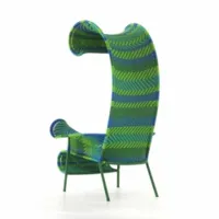 fauteuil - m'afrique - shadowy structure acier laqué, tressage polyéthylène vert, bleu l 105cm x p 90cm x h 160cm,  assise h 31cm