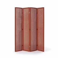 objet insolite & décoratif - paravent folding screen 1930 cadre bois, panneaux tôle perforée l 10-143cm x h 167cm rouge
