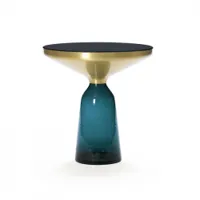 table d'appoint guéridon - bell side table verre soufflé, laiton, plateau verre noir ø 50 x h 53 cm bleu montana