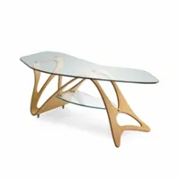 table basse - arabesco cm contreplaqué chêne, verre l 129cm x p 53cm x h 45cm