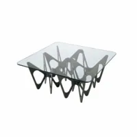 table basse - butterfly 90x90 contreplaqué chêne, plateau cristal trempé l 90cm x p 90cm x h 35cm noir