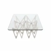 table basse - butterfly 90x90 blanc contreplaqué chêne, plateau cristal trempé l 90cm x p 90cm x h 35cm