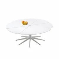 table basse - petal coffee blanc plateau polyuréthane, acier et fonte d'aluminium finition époxy diam 107cm x h 38cm