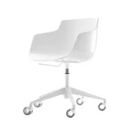 fauteuil de bureau - flow slim 5 branches sur roulettes blanc l 67cm x p 67cm x h 76,4cm,  assise h 41,2-51,2cm coque polycarbonate, extérieur brillan