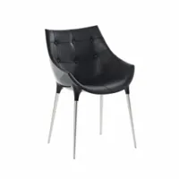 petit fauteuil - 246 passion pieds acier chromé noir l 58cm x p 57cm x h 79cm,  assise h 45cm cuir matelassé, coque nylon brillant, pieds acier chromé