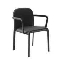 petit fauteuil - scala avec accoudoirs revêtement cuir corrigé de vachette, dossier arrière croûte de cuir noir l 59cm x p 55cm x h 80cm,  assise h 46