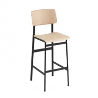 tabouret haut - loft bar stool h75 noir / chêne chêne contreplaqué, acier époxy l 43,5cm x p 49cm x h 108,5cm, assise h 75cm