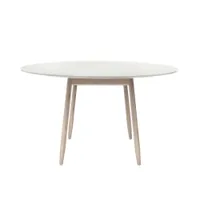 table - icha  ø 125 hêtre huilé, plateau linoléum champignon/ hêtre blanchi ø 125 x h 72 cm
