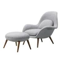 fauteuil - swoon lounge & ottoman gris 130 tissu kvadrat hallingdal, chêne fumé