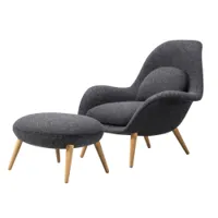 fauteuil - swoon lounge & ottoman gris foncé 180 tissu kvadrat hallingdal, chêne huilé