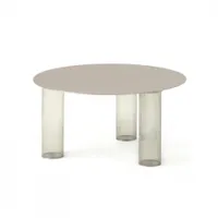 table d'appoint guéridon - echino ø68 gris fumé/ nickel ø 68 x h 34 cm verre soufflé, tôle d'acier finition nickel satiné