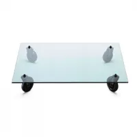 table basse - tavolo con ruote rectangulaire transparent verre, métal l 150 x p 100 x h 25 cm