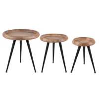 set de 3 tables d'appoint métalique bois de mangue leitmotiv tripod