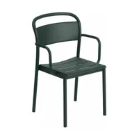 chaise d'extérieur avec accoudoirs en acier vert foncé linear - muuto