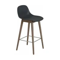 chaise de bar 65 cm noire piétement en chêne marron fiber - muuto